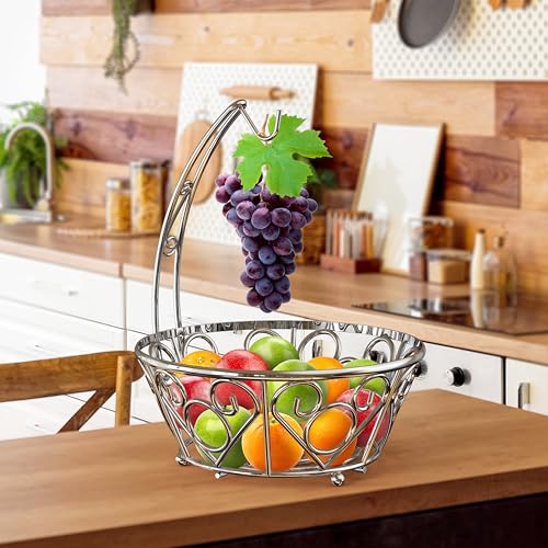 Simple Houseware Fruit Basket Bowl with Banana Tree Hanger, Chrome Finish - color: Chrome