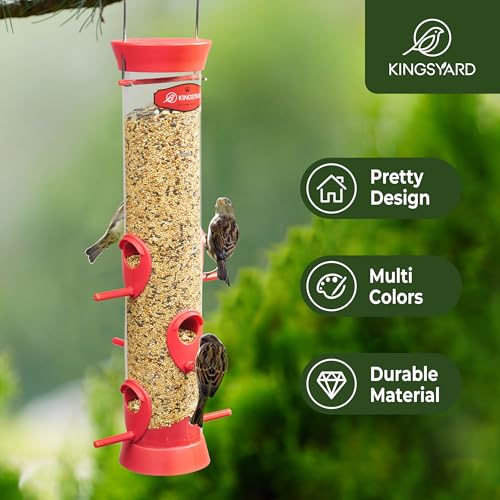 Kingsyard 2 Pack Tube Bird Feeders for Outdoors Hanging | 6-Port with 360° Feeding, No-Spill Design, 2 lb Seed Capacity, Attracts Finches & Songbirds, Garden & Backyard Decor, Red - color: Red