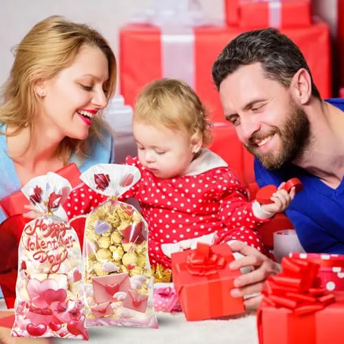 Valentines Goodie Bags, 120Pcs Valentines Treat Bags for Candy Goody Snacks Gifts Packing, Valentines Day Cellophane Bags With 135Pcs Twist Ties for Kids Classroom Party Favors - 4 Lovely Style - color: Valentines-120pcs