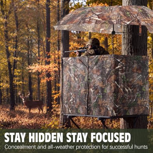 Feekoon Tree Stand Blind & Hunting Umbrella Kit, Camo Treestand Blind Cover with Portable Tree Stand Umbrella, Weather-Resistant Hunting Concealment Screen for Deer & Turkey Hunt