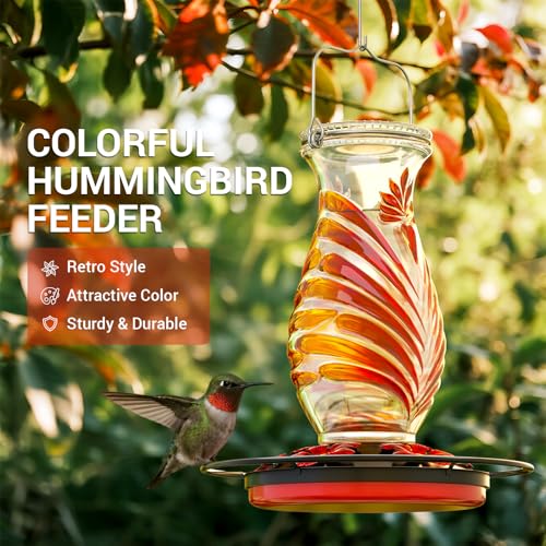 Hummingbird Feeder for Outdoors, 24oz Glass Nectar Feeder with Perch & 5 Flower Feeding Ports, Leakproof Hanging Bird Feeder for Garden Yard Decor, Outside Gifts for Women & Mom, Ruby Red - color: Ruby Red