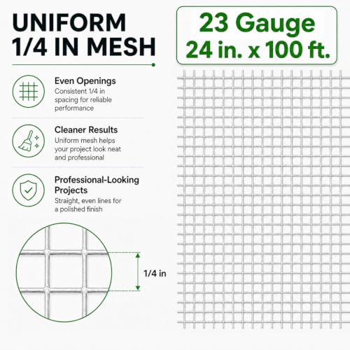GoldPeak 1/4 inch Wire Mesh Hardware Cloth 24 in. x 100 ft. 23 Gauge | Hot-dip Galvanized After Welding, Chicken Wire Mesh Roll Wire Fence Roll Gopher Wire Garden Fencing Gopher Guard - size: 1/4 inch 24'' x 100'