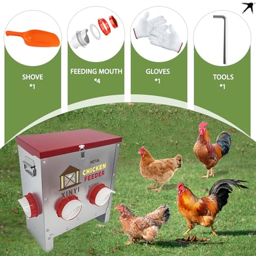 25lbs Metal Chicken Feeder, 4 Ports Galvanized Feeder, Goat Proof Auto Chicken Feeder, Weatherproof Chicken Food Dispenser System for Outdoor Coop,4.1 Gallon - size: 4 ports