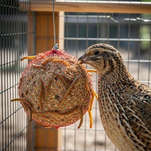 Undique Quail & Gamebird Feed Suet Ball, Enrichment Knödel with Mealworms, 2 Count, Natural Beak Wear & Pecking Behavior