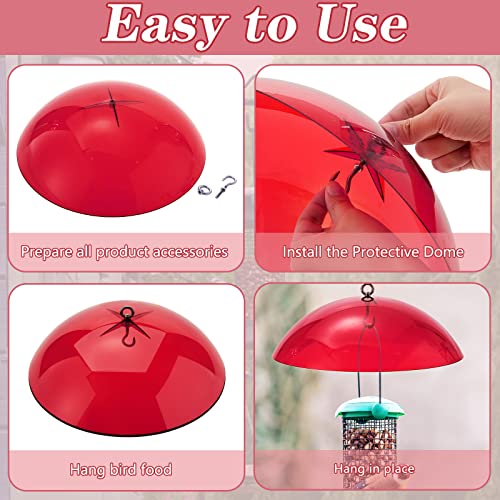 2 Pcs 10 Inch Squirrel Baffles Plastic Bird Feeders Protective Cover Dome Rain Proof with Hooks for Hanging Bird Seed Covers Rain Guards(Clear, Red) - color: Clear, Red