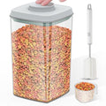 LEAWALK 4.2Qt Airtight Dog Cat Food Storage Container and Dog Treat Containers BPA-Free, PET Clear Stackable Pet Storage Bin, 1 Cup Scoop, 1 Sponge cleaning brush, Pop Top, With handle -1Pack - color: Grey（4.2Qt-1Pack)