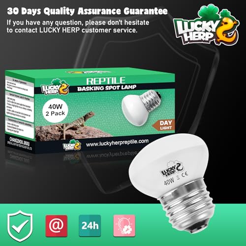 LUCKY HERP Heat Lamp Bulbs, 40W Reptile Heat Lamp 2 Pack Reptile Heat Lamp Bulbs, Daylight Basking Spot Heat Light Bulb, Amphibians Lamp Bulbs for Chameleons, Snakes, Lizard, Turtle - color: 40-d