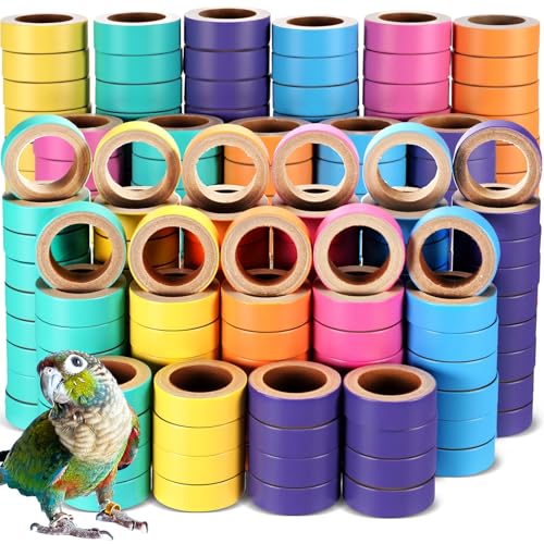 Skyygemm 180 Pcs 1.85 Inch Bagels Bird Toys for Parrots Cardboard Bird for Chewing Shredding Foraging Play Foot Wooden Parrot Toys for Medium and Large Macaws Cockatoos