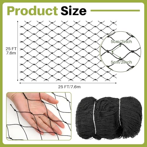 25 x 25 ft Aviary Bird Netting Chicken Netting Commercial Grade Heavy Duty Knotted 2 inch Mesh for Chicken Coops Poultry Blueberries Fruit Trees Net Aviary Garden - size: 25 x 25ft, 2 inches