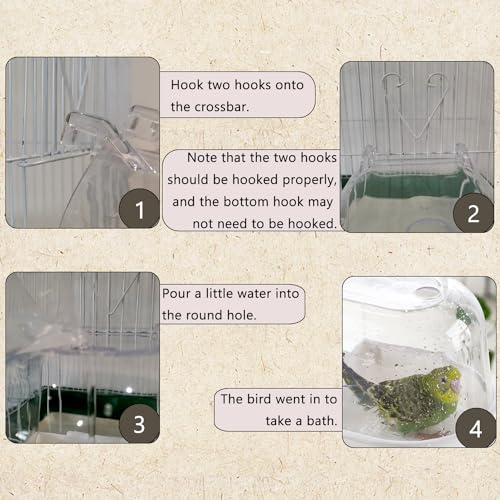 IBWell Clear Bird Bath for Small Birds Parakeet Cage Accessories - Suitable for Cockatiels and Parakeets