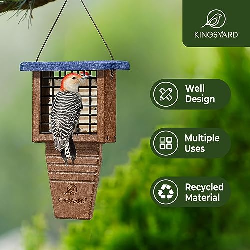Kingsyard 2 Pack Suet Bird Feeder with Tail-Prop | Recycled Poly Lumber Suet feeder, Sturdy & Durable, Outside Hanging, Great for Woodpecker & Clinging Birds, Blue - color: Blue