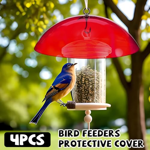 4 Pcs 10.2 Inch Plastic Bird Feeders Dome Cover for Hanging Hummingbird Feeder Weather Guard Protective Dome Squirrel Baffle for Bird Feeder Pole Covers(Red) - color: Red