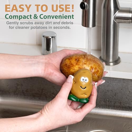 Joie Spud Dude Potato Brush, Compact Handheld Produce Scrubber | Cleans Vegetables and Fruits with Gentle Nylon Bristles, Tough on Dirt But Preserves Nutrients, BPA-Free - color: Potato