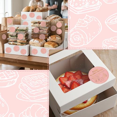 Food Allergy Notice Stickers - 500 Count Allergen Warning Label Gold Foil Adhesive Round Decal Roll, Food Alert Safety for Restaurant Home Kitchen Bakery Cake Shop (2 x 2 Inch, Pink) - color: Food Allergy Pink