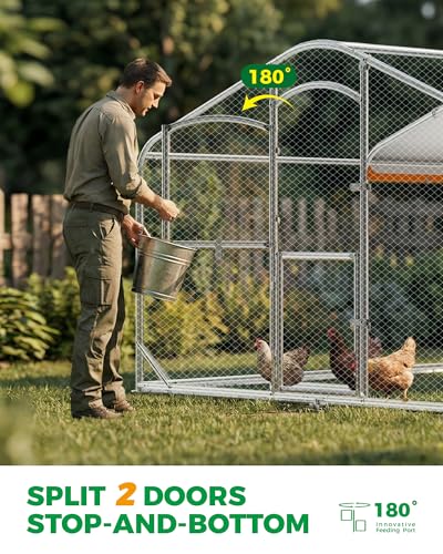 Large Metal Chicken Coop with Run, 12.6FT Walk-in Chicken Run for Yard with Waterproof & Anti-UV Cover, Spire Roof Outdoor Poultry Cage for Chickens Ducks Rabbits Backyard Farm with Ladder