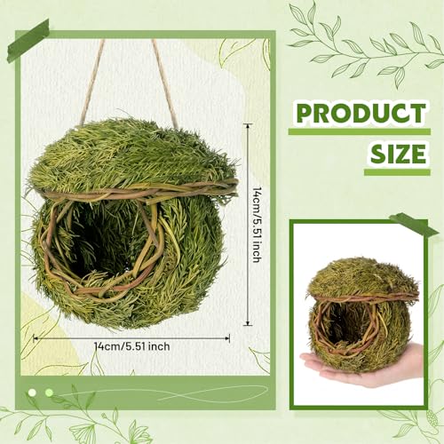 Hotop 4 Pcs 5 x 5.5 Green Grass Birdhouse for Outside Hand Woven Hummingbird Nest House Roosting Pocket Small Natural Fiber Bird Houses for Finch Canary Chickadee Outdoors Hanging Garden Decoration