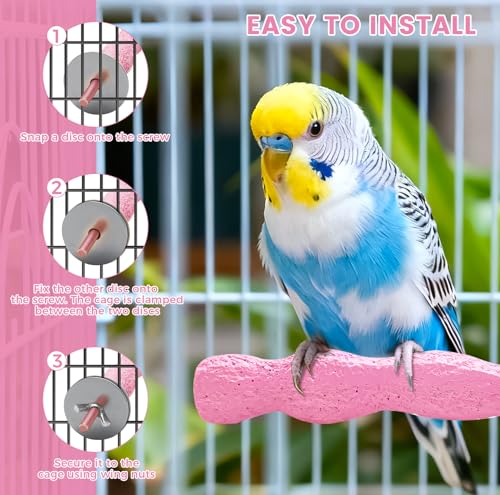 2pcs Bird Beak Grinding Stone, Anti-Slip Parakeet Nail Trimming Stick Resin, Bird Parrot Cage Perch Stand Platform Foot, Claws Trimmer Chewing Toys for Budgies, Parakeets, Cockatiels, Conures - color: Pink