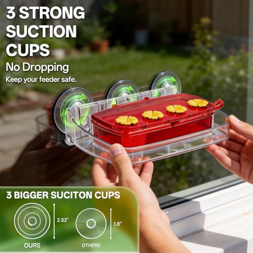 2 Pack Window Hummingbird Feeder with Strong Suction Cup, Plastic Hummingbird Feeders for Outdoors, Built-in Moat,Easy to Clean and Refil (10oz) (2, Red) - color: Red, size: 2 Pack