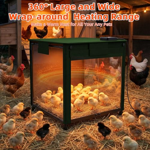 Brooder Box for Chicks, 200W Chick Brooder Constant Radiant Chicken Coop Heater with Removable Feeder or Waterer, Adjustable Temp(77~95℉) & 9H Timer Display Chick Heat Plate for Keeping Poultry Warm - color: Olive green