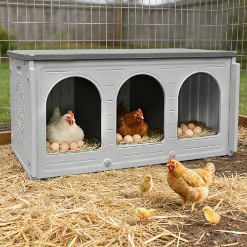 Chicken Nesting Box with 3 Doors for Backyard, Plastic Nesting Box | for Chickens, Waterproof Chicken Coop Easy to Clean & Assemble, for Outdoor Chicken Coop Backyard