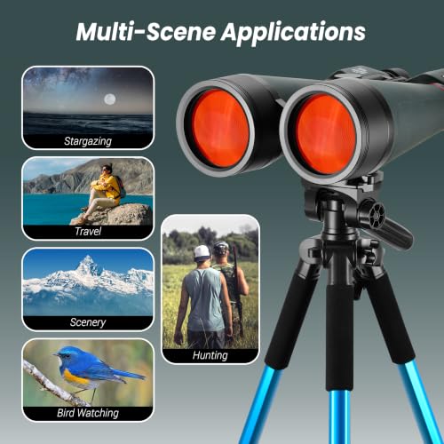 ESSLNB 20x80 Astronomy Binoculars for Adults, High Powered Stargazing Outdoor Waterproof Binoculars for Travel Bird Watching Hunting with BAK4 Prism FMC Lens Carrying Bag (Red) - color: Red