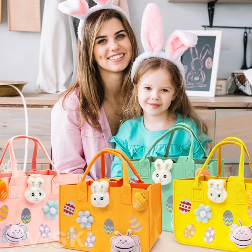 Aviski 4PCS Easter Egg Hunt Bags, Easter Bunny Gift Bags with Handles, Easter Treat Bags, Felt Easter Bags for Gifts Wrapping, Egg Hunt Game, Easter Party Supplies, 12" x7.8" x6.8"