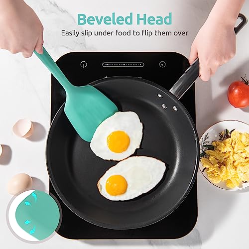 U-Taste 600ºF Heat Resistant Silicone Turners: 13.6in Long Solid & Slotted Kitchen Spatula Flipper, Wide and Large Flexible Cooking Utensil for Flipping Egg, Pancake, Cookie (Aqua Sky, 2PCS) | 600ºF Heat Resistant Food Grade Silicone Cooking Utensils Set,