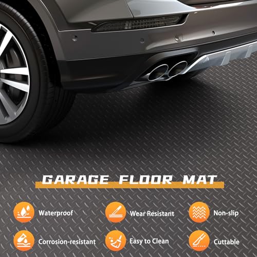 2.5mm Thickened 5Ft x 7.5Ft Garage Floor Mat Rubber Flooring Roll, Grey | 37.5sqft Diamond Plate PVC Rubber & Vinyl Flooring Roll, Non-Slip Floor Protector Mat for Garage Warehouse Basement Trailer - size: 4.9Ft x 7.5Ft-Grey