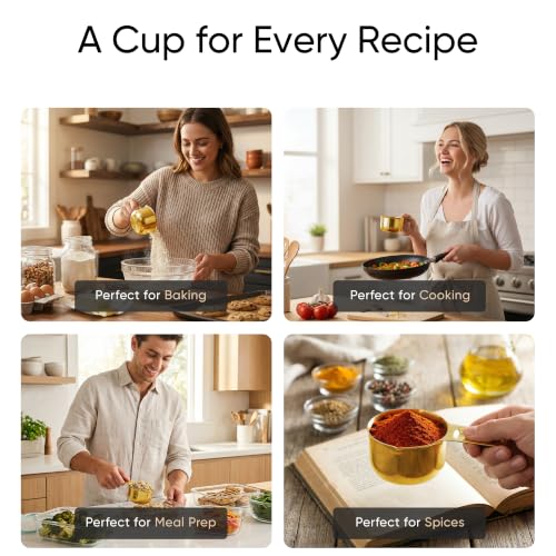 Color Up 2 Cup Measuring Cup, 480ml Gold Stainless Steel Metal Measuring Scoop, Easy-Pour Spouts, Engraved Markings, for Dry & Liquid Ingredients - size: 2 Cup (480 ml) Gold