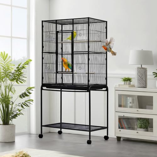 Garvee Large Bird Cage,62.6" H Big Bird Cage with Stand for Parakeets Parrots Conures Lovebird Cockatiel Black