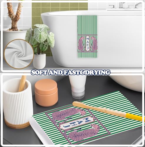 Trendy Pink Leopard Mahjong Kitchen Dish Towels 16x24 inch, Retro Green Striped Cheetah Decorative Hand Tea Towels for Bathroom Kitchen, Mahjong Gifts for Women - color: Funny-mahjong Leopard