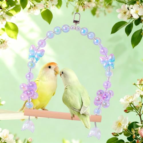 Birds Swing Parrot Hanging Toy Wooden Perch Bird Chew Toys for Love Birds，Parakeet，Cockatiel, Mynah, Budgerigar (Blue Purple Butterfly, Medium) - color: Blue Purple Butterfly