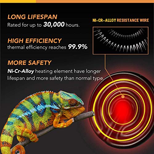 Simple Deluxe 150W Ceramic Heat Emitter Reptile Heat Lamp Bulb No Light Emitting Brooder Coop Heater for Amphibian Pet & Incubating Chicken, Black, 4-Pack - color: Black/4-pack, size: 150W (D-105mm)