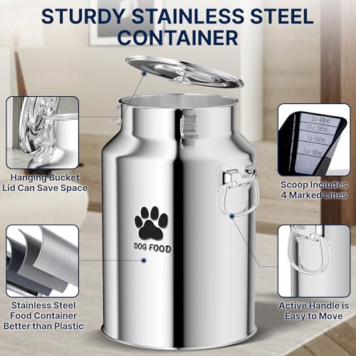 40Lbs Large Metal Dog Food Storage Container, Stainless Steel Dog Food Storage Container