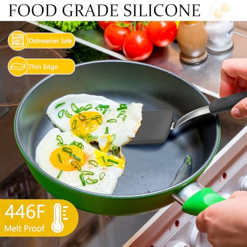 Silicone Cookie Spatula Turner 2 Pack Mini Brownie Spatula Flexible Kitchen Small Silicone Turner for Nonstick Cookware Heat Resistant No Scratch Flipper for Egg(Solid Flat,Grey) - color: Gray