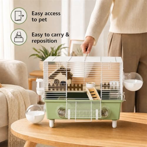 18.5" Bite-Proof Metal Hamster Cage, Fully Equipped, Easy Clean | With Running Wheel, Hideout, and Platform – a Small Animal Cage Suitable for Dwarf Hamsters, Mice, Rats, and Guinea Pigs