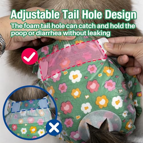 Pet Soft Disposable Cat Diapers - Diaper for Female & Male Cats, Puppy Doggie Diapers for Female Dogs with Adjustable Foam Tail Hole, X-Small (24Pcs, GN Flowers) - size: X-Small (24Counts)
