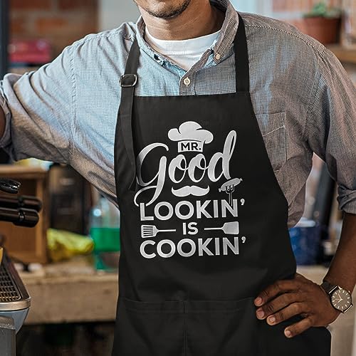 SANDJEST Funny Mens Aprons with Pockets for BBQ Grilling Cooking Grandpa Husband Apron for Birthday Christmas Father's Day - color: Cooking Lover 1