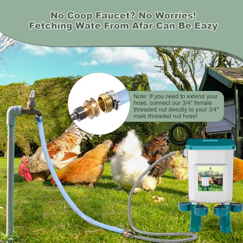 Automatic Chicken Waterer, Float-Controlled Chicken Water Feeder, Large Watering System with 60 Inch Water Hose (One End 3/4''), Poultry Waterer for Duck Quail Turkey Chick (2 Gallons, Blue) - color: Blue