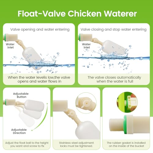 3.2 Gallon Chicken Waterer Hanging Auto Poultry Waterer with Float Valve | Automatic Chicken Watering System with Hose (One End 3/4") Poultry Waterer Dispenser for Quail Duck Goose Turkeys