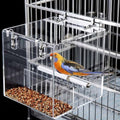 No Mess Bird Feeder for Cage, Automatic Acrylic Bird Feeder Seed Catcher Tray Cage with Stainless Steel Hooks for Small Parrots Canary Parakeet Budgerigar Crested Cockatiel Lovebird (Small) | Bird Feeder Cage with Stainless Steel Hooks for Small Bird Parr