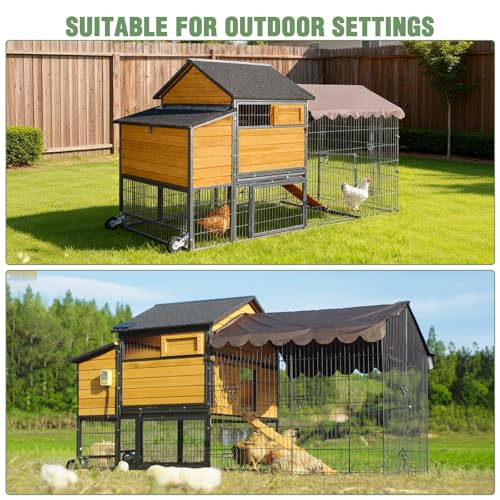 GUTINNEEN 85.6" Large Chicken Coop with Run for 6-8 Chickens, Heavy Duty Chicken Tractor with Wheels, Wooden Chicken House with Reinforced Steel Frame, Nesting Box & Pull-Out Metal Tray - color: (Brown-AIR7006)