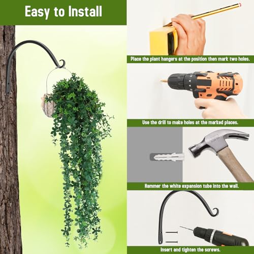 2 Pack 10 Inch Hanging Plant Bracket Wall Hooks Decorative Plant Hangers for Outdoor Hanging Bird Feeders, Wind Chimes, Plant Baskets, Black - color: Black-C, size: 10 Inch