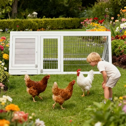 Small Chicken Coop, Wooden Chicken Coop for 2 Chickens Outdoor A-Frame Quail Coop Bunny Hutch with 3 Doors,Pull-Out-Tray&Ventilating Wire Fence for Small Animals(Grey) - color: Gray