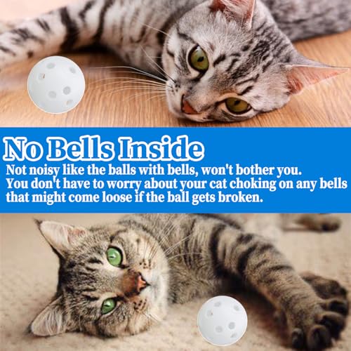 Low Noise No Bells Cat Ball Toy, 12Pcs White Plastic Golf Balls with Holes, Funny Interactive Cat Toys for Bored Indoor Cats,Cute Kitten Kitty Toys(1.65") - color: White, 12/Pack