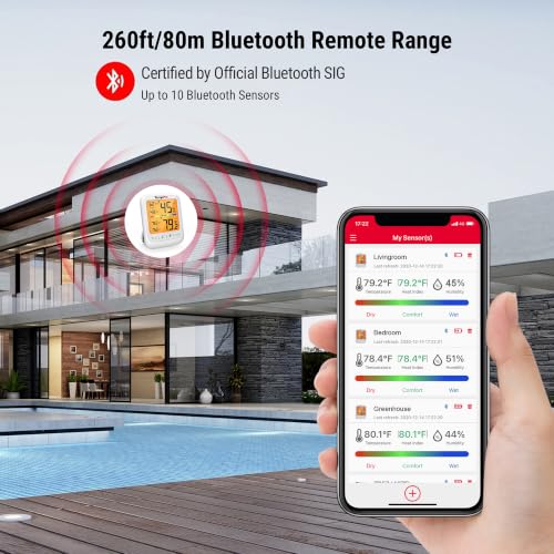 TempPro TempAir Bluetooth Hygrometer Thermometer with Large Backlit LCD | 260 ft Wireless Remote Temperature and Humidity Monitor, Indoor Room Thermometer and Humidity Gauge with Max Min Records
