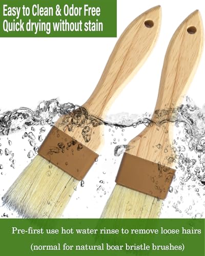Natural Boar Bristle Pastry & Basting Brush - Non-Shedding, Food-Grade & Heat-Resistant Kitchen Tool for Cooking, Baking, Butter, Egg Wash, Oil, Sauce, Marinade & Cleaning Coffee Grinders - 1.5 Inch