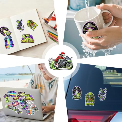 30PCS Alien Stickers for Teens Adults, Saucer Outer Space Sci Fi | Vinyl Waterproof Matte Decals for Laptop Water Bottle Skateboard Helmet Car - color: Alien 30 Stickers