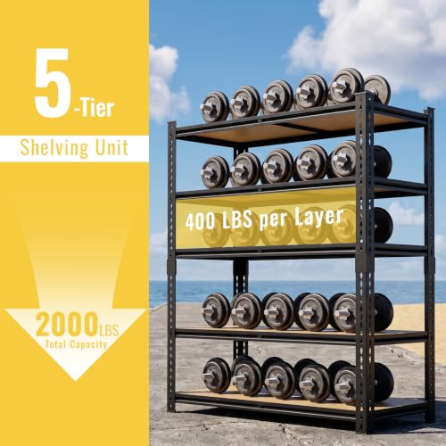 5 Tier Garage Shelving, Adjustable Heavy Duty Garage Shelves | 72 "H Metal Storage Shelves Unit for Basement,Warehouse,Pantry Kitchen - size: 72*36*16