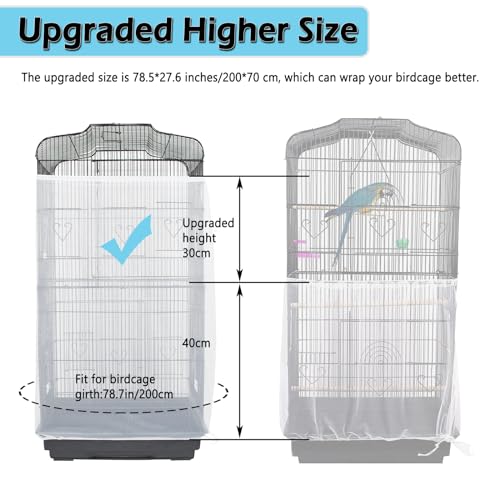 Large Bird Cage Seed Catcher Skirt, Parrot Parakeet Macaw Cover White | Adjustable nylon mesh skirt fits cages for parrots, macaws & parakeets, stopping seed mess on floors(78.5 * 27.6in) - color: 78.5*27.6in-white